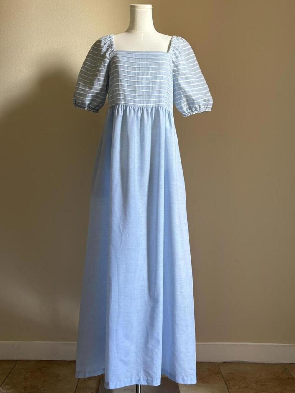 Vintage Givenchy Intimité Paris Cornflower Blue Puff Sleeve Nightgown Dress